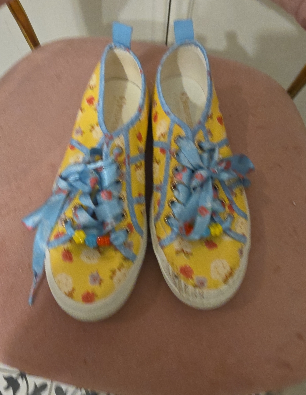 Love Shack Fancy  Yellow Floral Canvas Shoes with Blue Laces